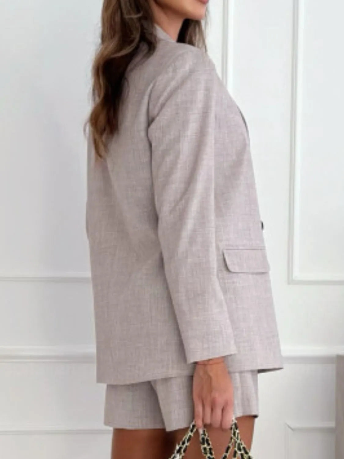 One Button Lapel Collar Blazer and Shorts Set WOMEN - CHIC TB