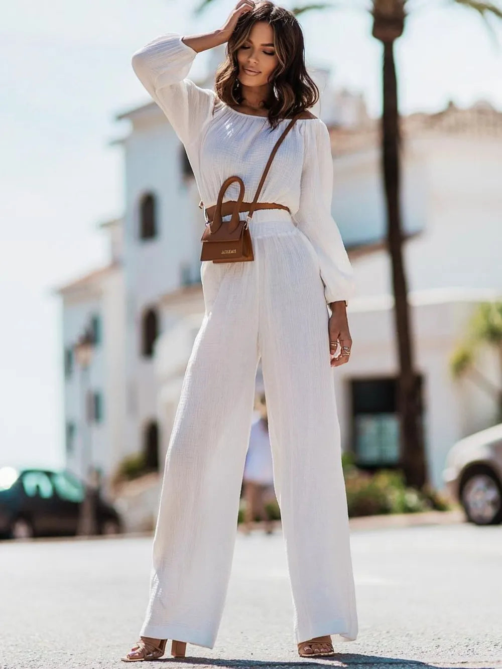 Off Shoulder Long Sleeve Top and Pants Set - CHIC TB