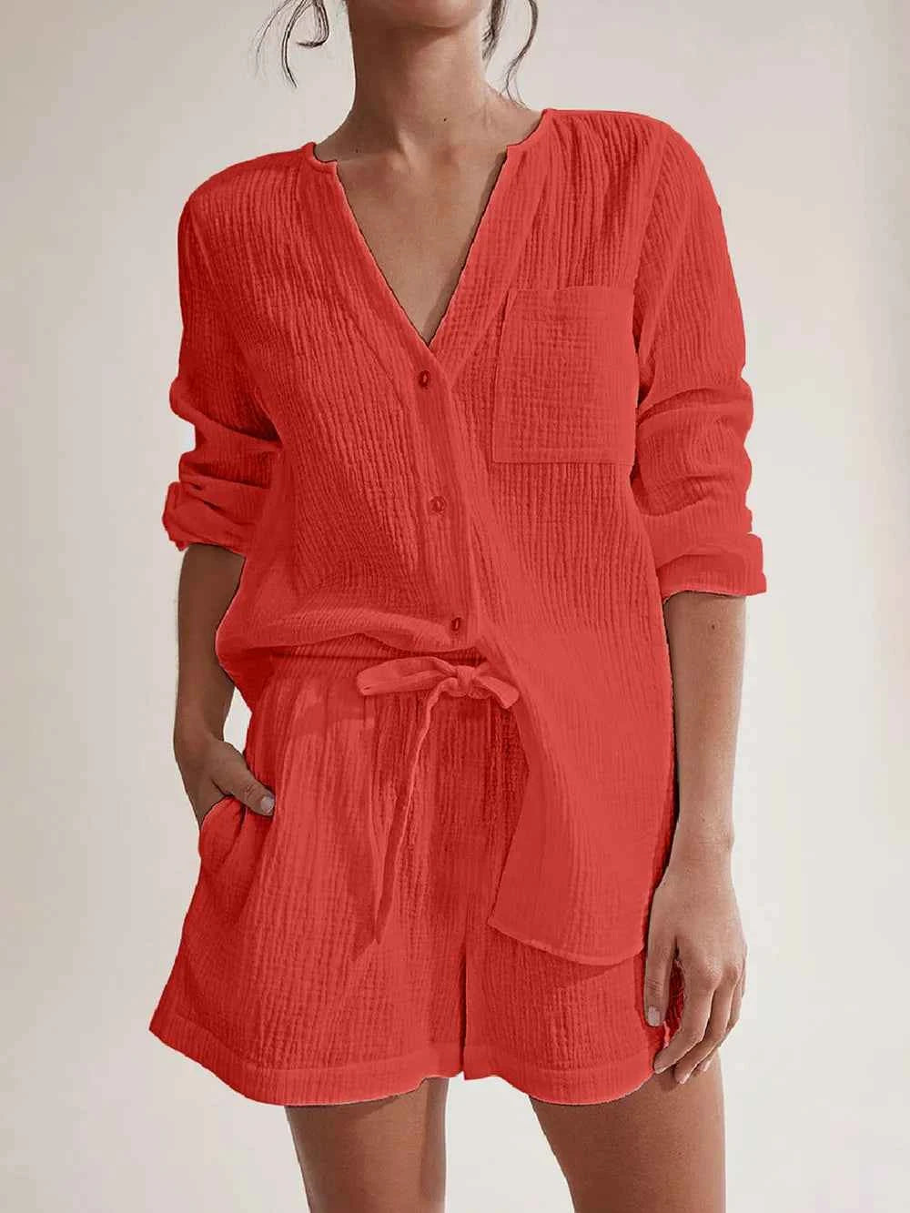 Long Sleeve women Top and Shorts Set