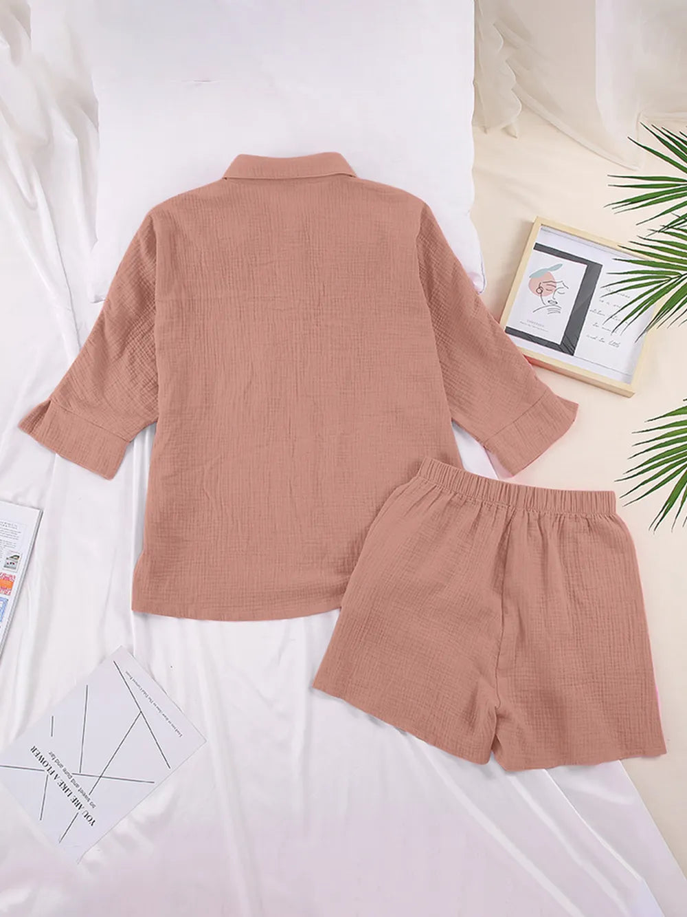 Texture Button Up Shirt and Shorts Set - CHIC TB
