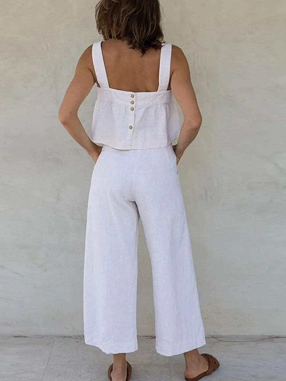 Square Neck Wide Strap Top and Pants Set - CHIC TB
