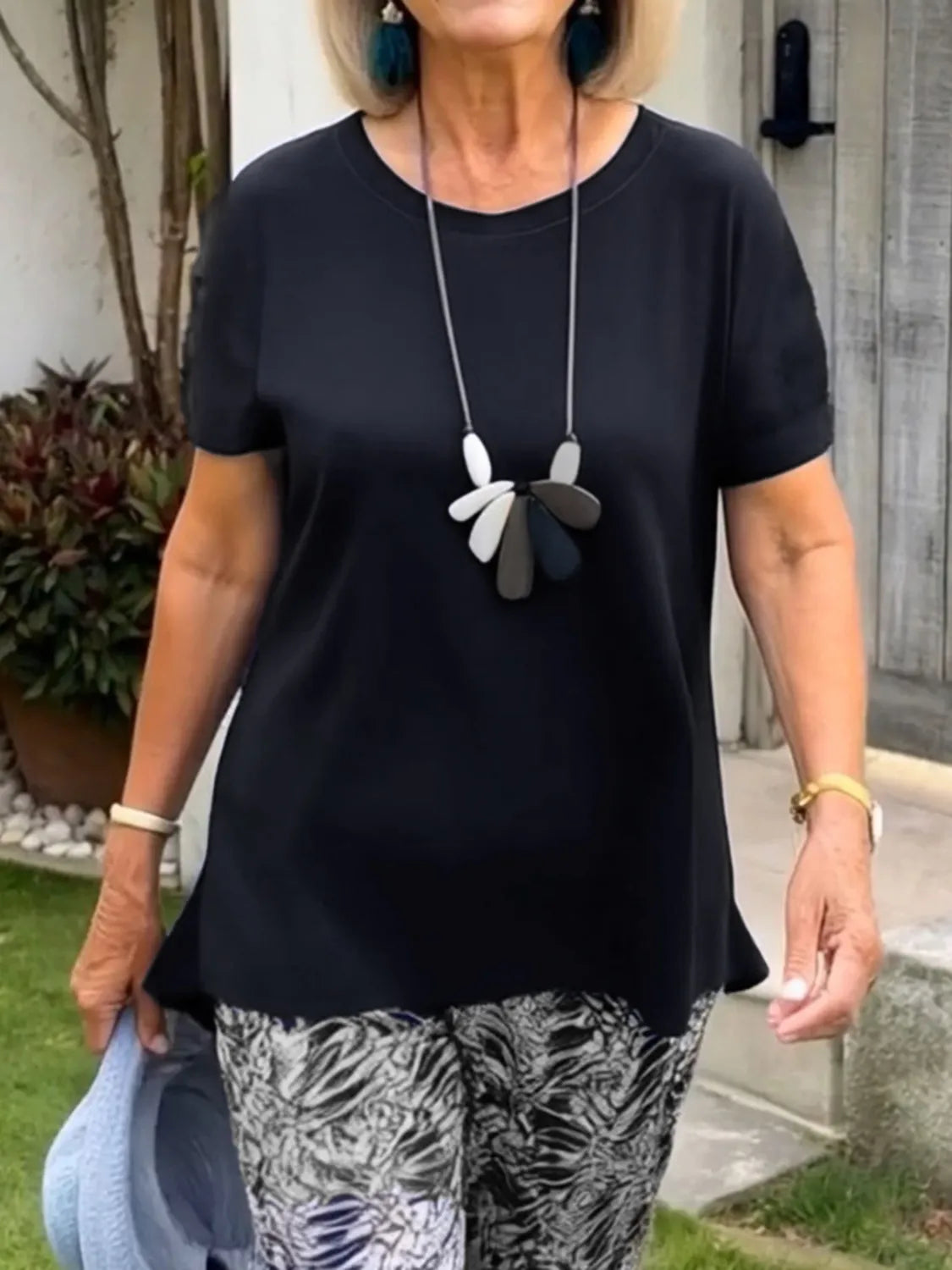 Full Size Round Neck Short Sleeve Top and Pants Set Plus Size - CHIC TB