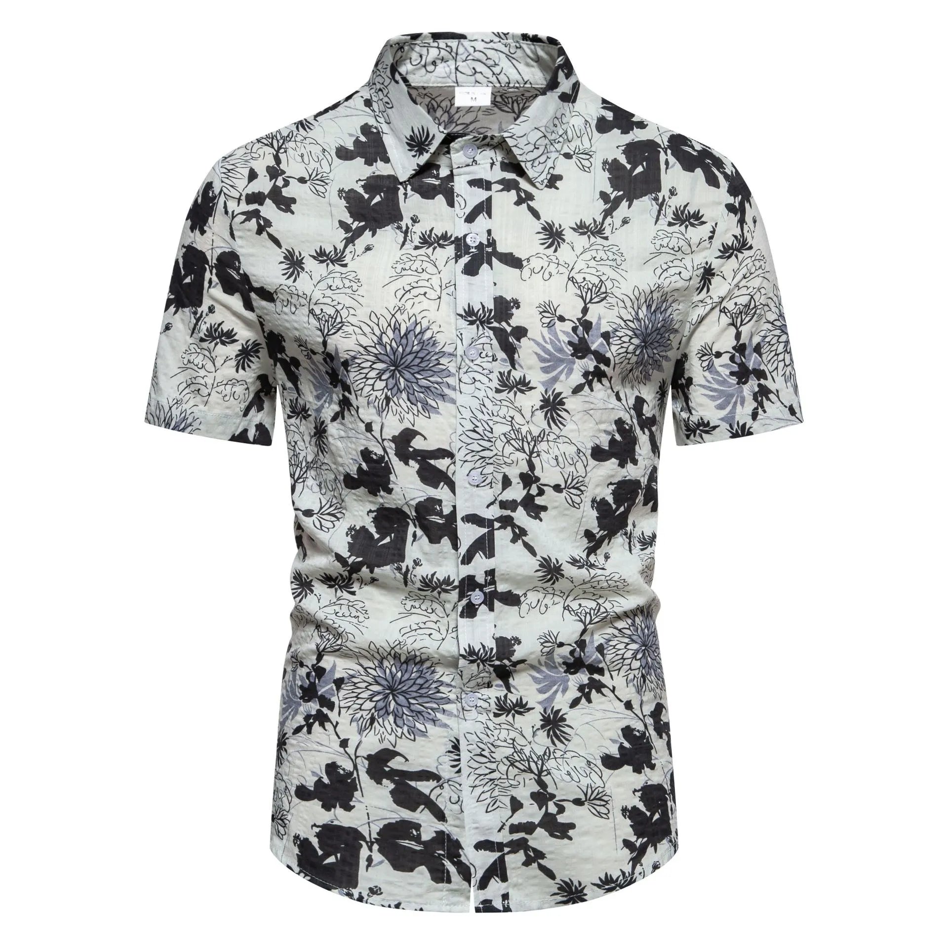 Men's Plus Size Floral Print Short Sleeve Button Down Shirt.