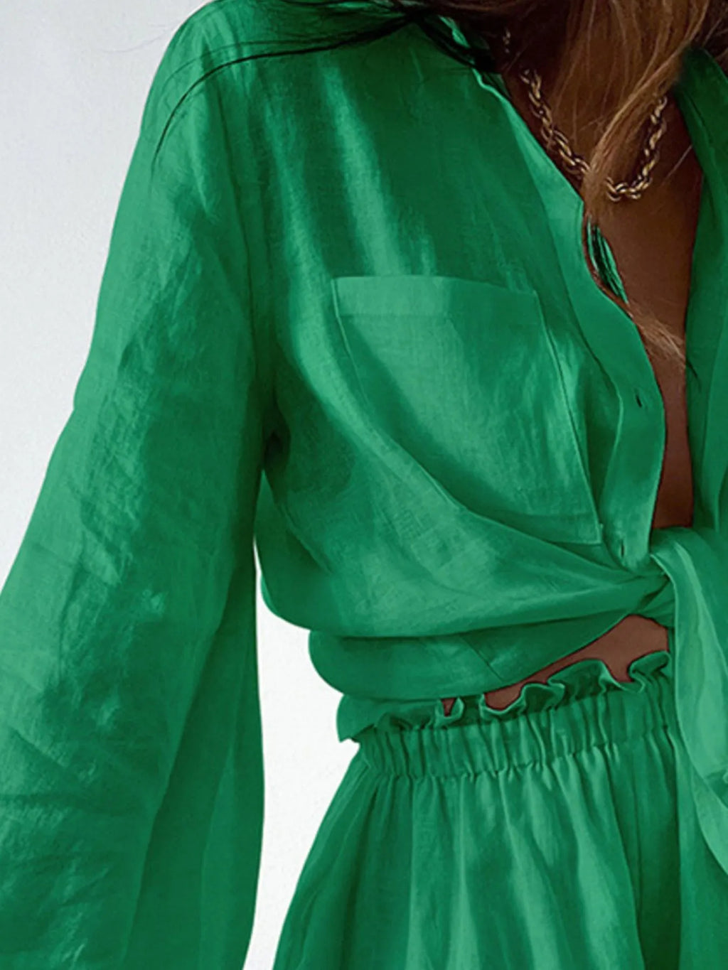 Balloon Sleeve Top and Shorts Set Plus Size.