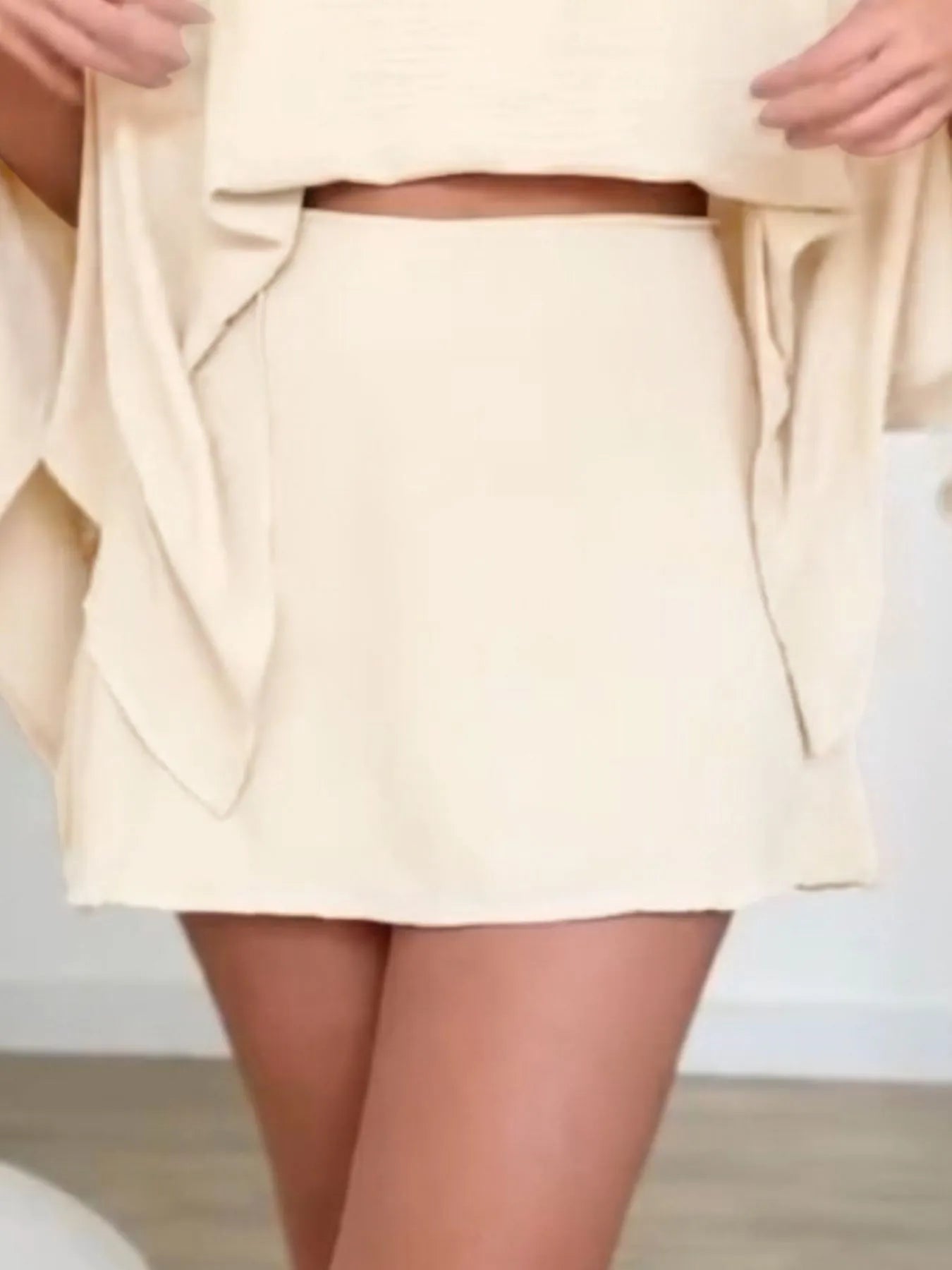 Side Slit Top and Mini Skirt Set.