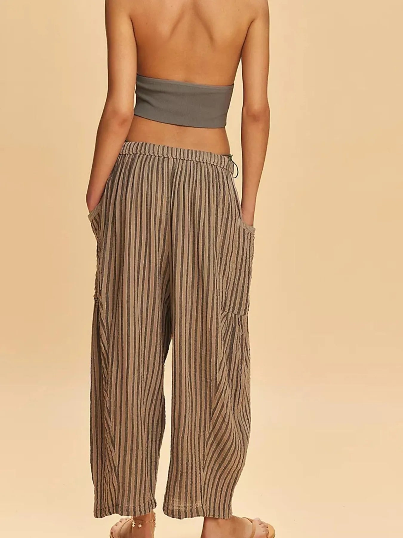 Full Size Striped Wide Leg Casual Pants Plus Size.