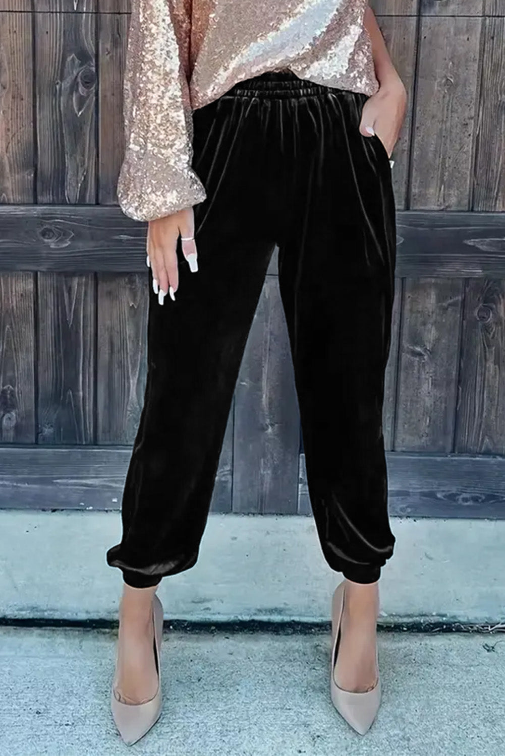 Black Solid Velvet Jogger Pants Dear-Lover Dropshipping
