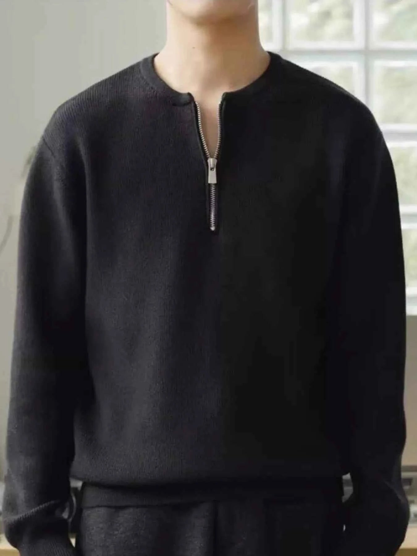 Men's Plus Size Quarter Zip Relaxed Fit Pullover Sweater