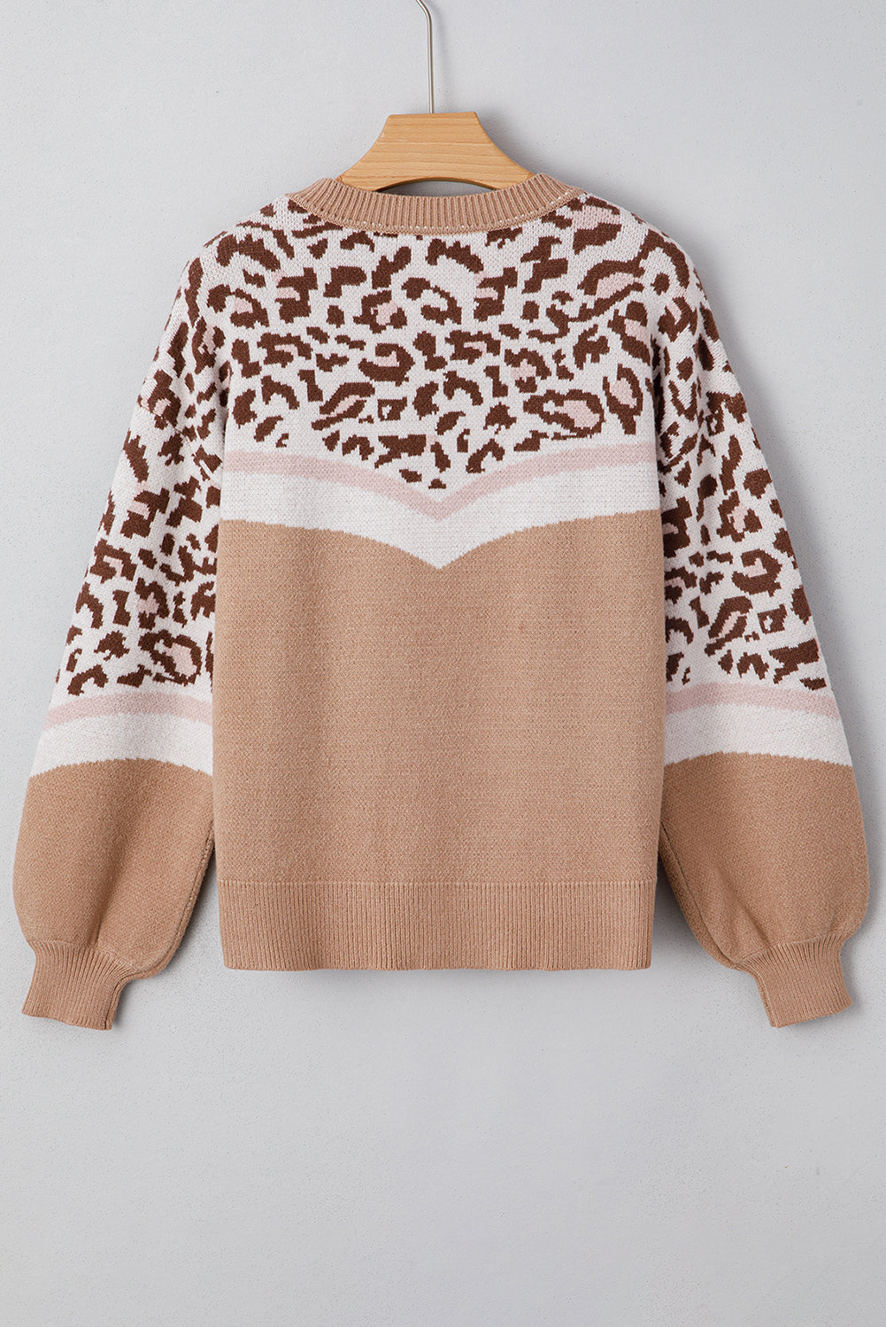 Straw Yellow Leopard Color Block Knit Round Neck Baggy Sweater Dear-Lover Dropshipping