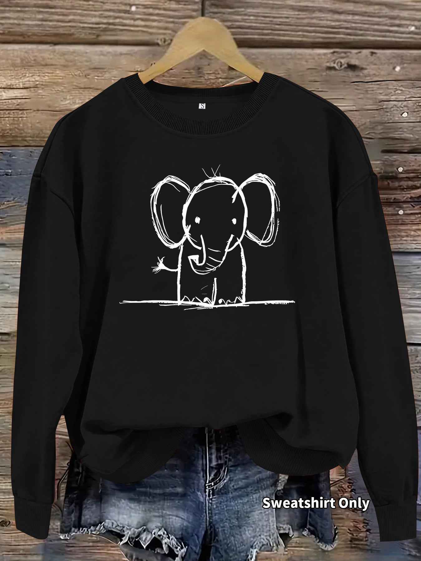 Pencil drawn elephant print hoodie