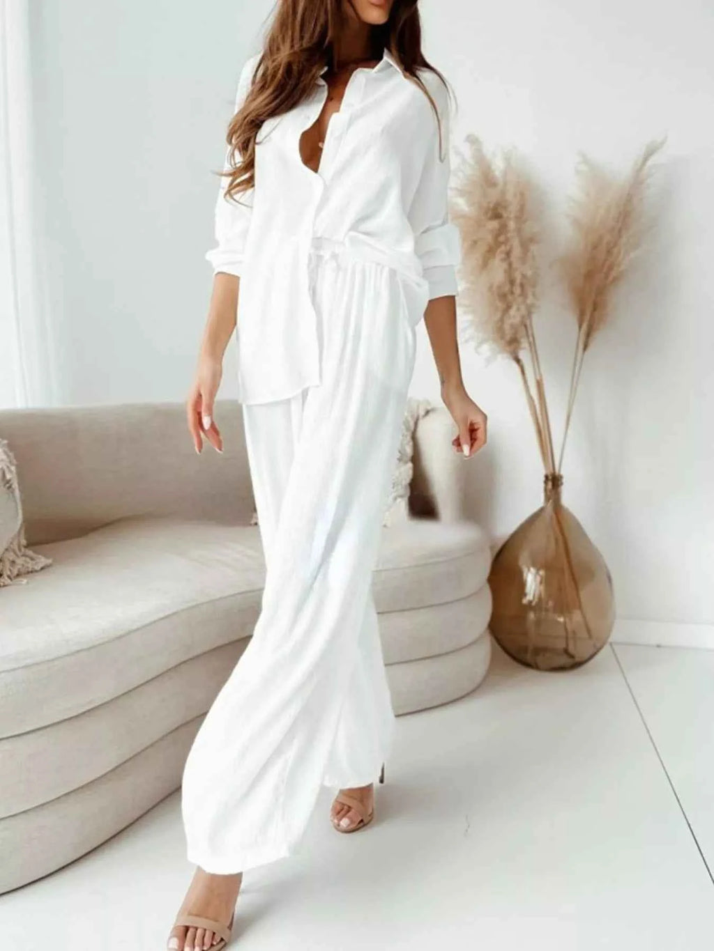 Full Size Button Up Shirt and Pants Set Plus Size