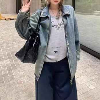 Distressed Ripped Denim Jacket Women Casual Loose  Vintage Jacket Top