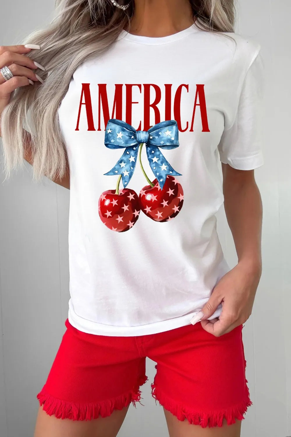 AMERICA Bow Cherry Crewneck T Shirt.