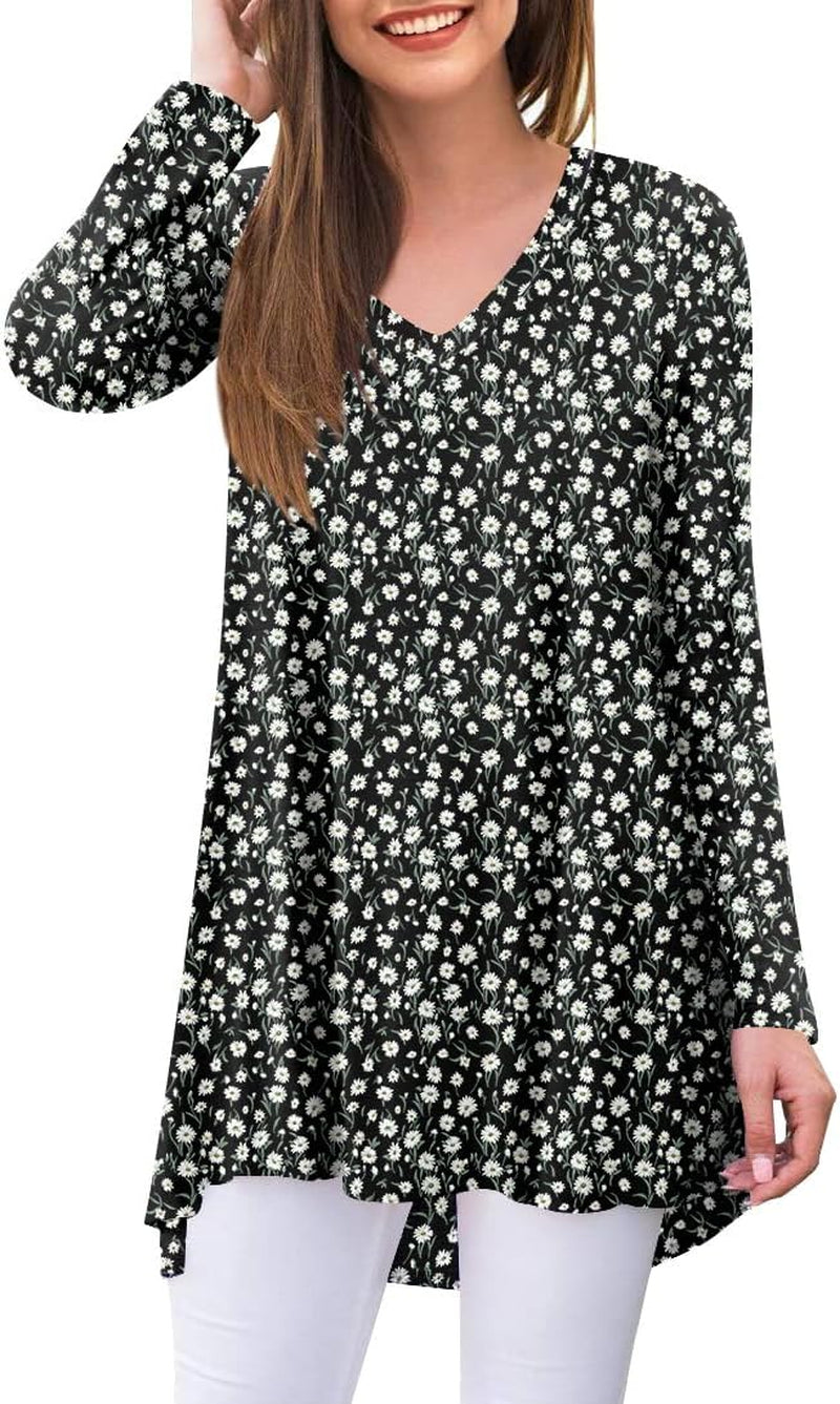 POPYOUNG Women'S Long Sleeve Tunic Tops Fall Shirts to Wear with Leggings Loose Fit Dressy V-Neck Blouse M-5XL