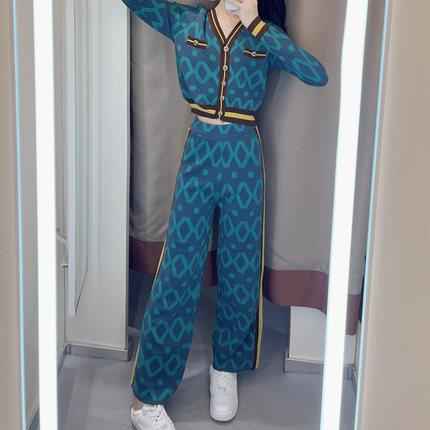 Autumn Winter Knit Two Piece Set Women Crop Top Sweater Cardigan Coat + Wide Leg Pant Suits Casual Tracksuit Women 2 Piece Sets