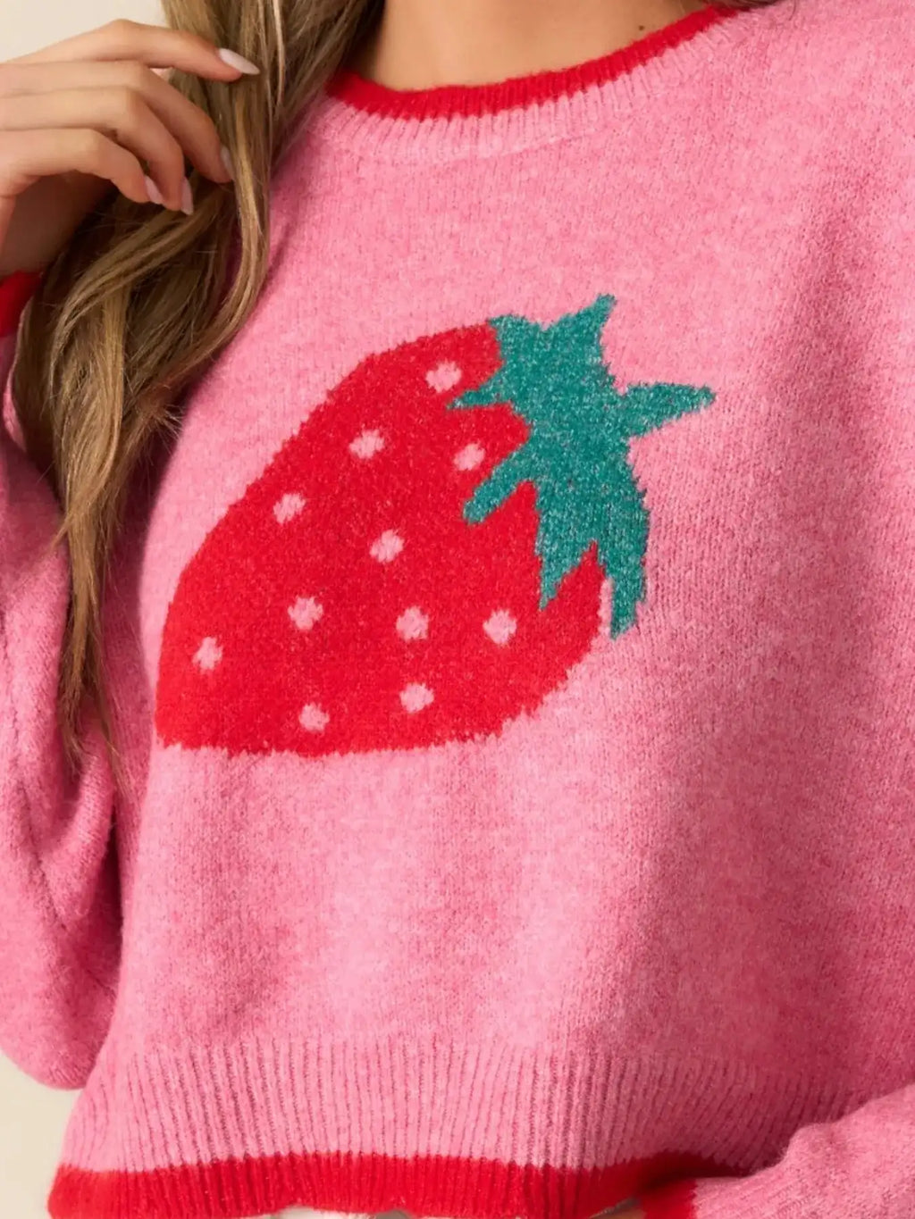 Strawberry Round Neck Long Sleeve Sweater.