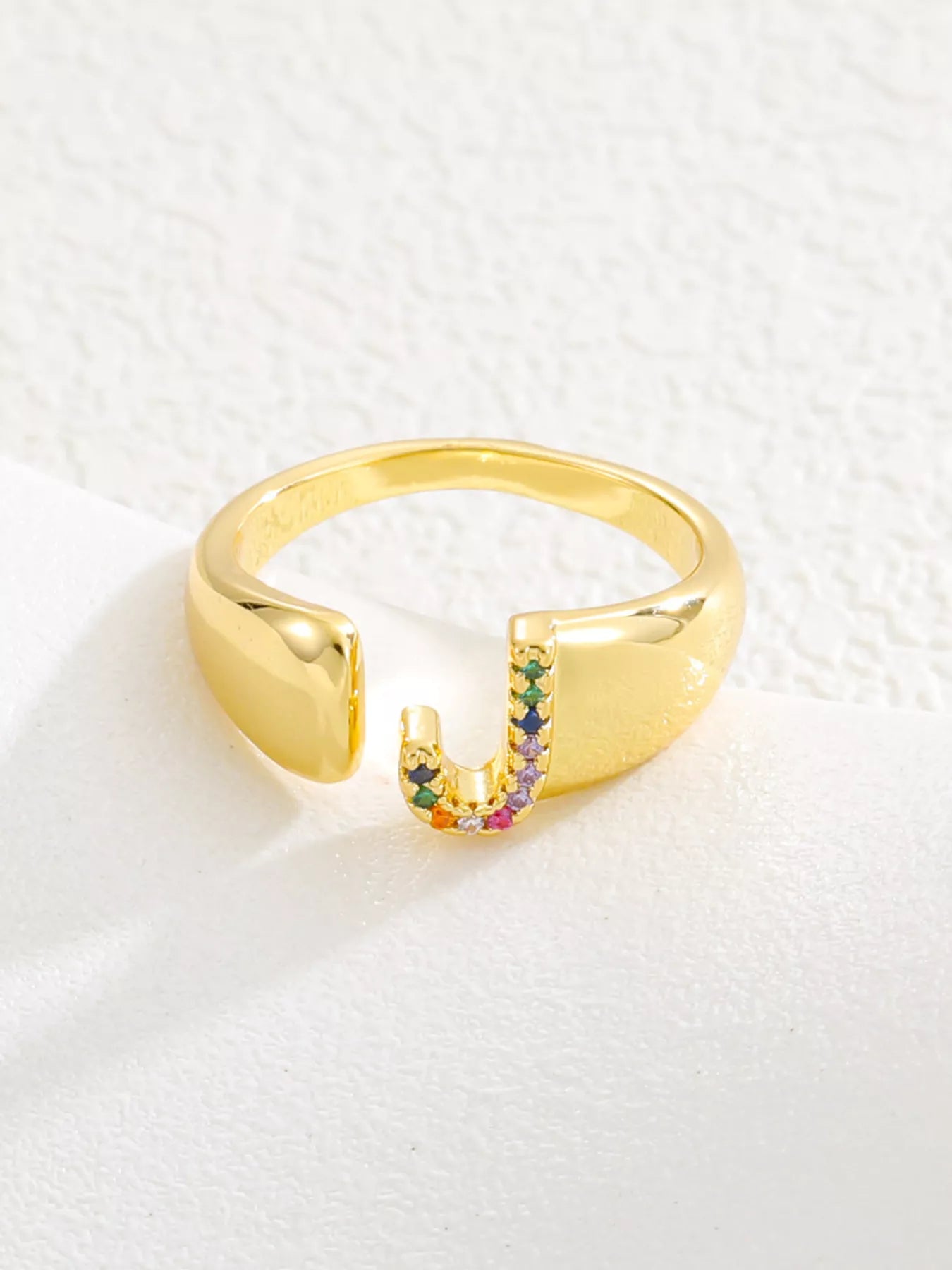 18K Gold-Plated Zircon Letter Ring.