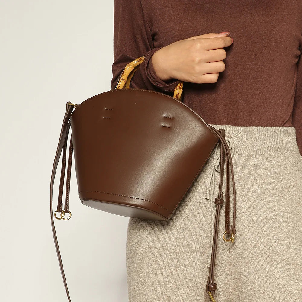 New design bucket bag fashion bamboo handle soft leather women bag single shoulder crossbody bag eprolo
