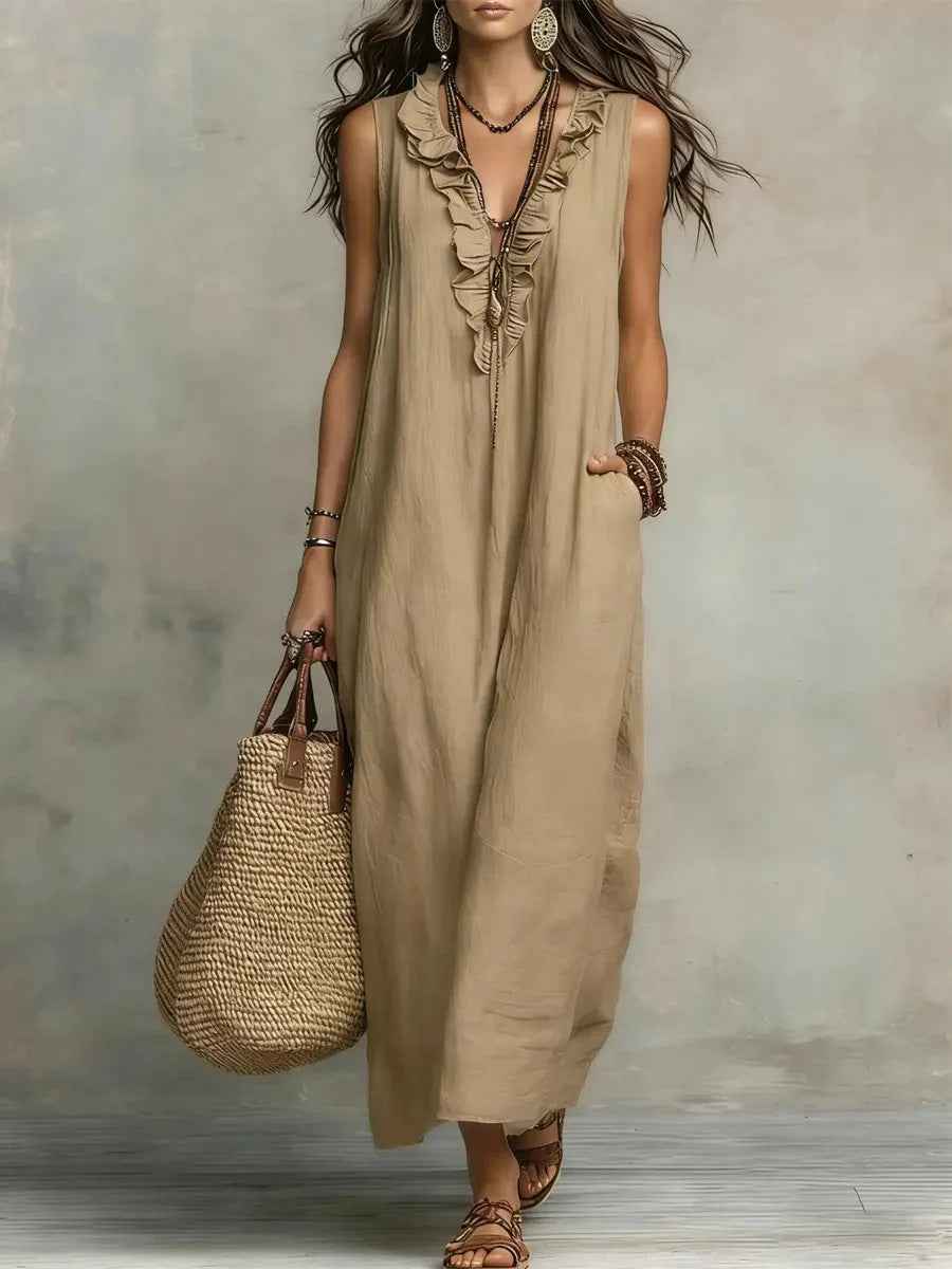 V-neck Ruffled-design Womens Dress