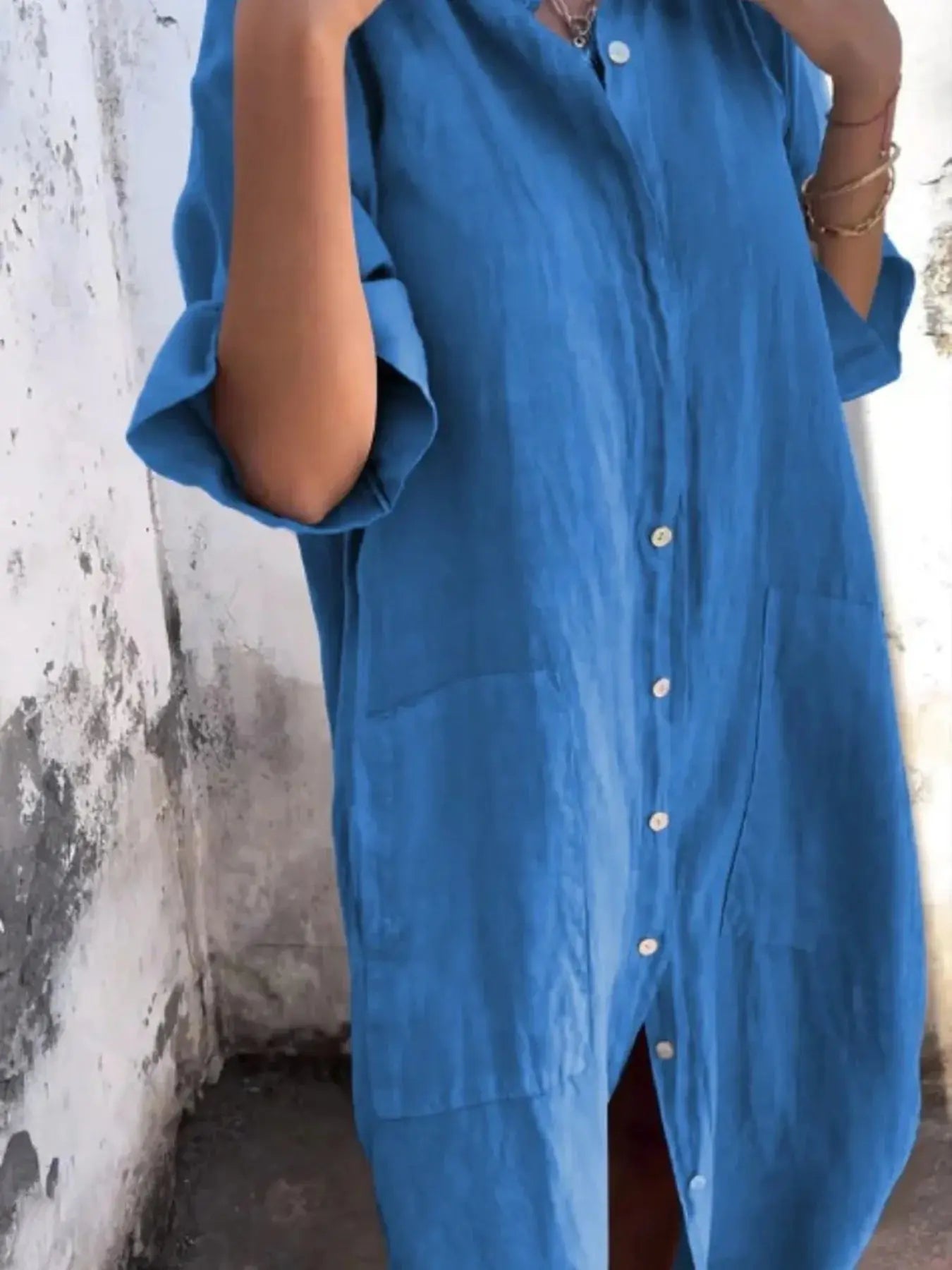 Full Size Casual Linen Button-Down Shirt Dress Plus Size.