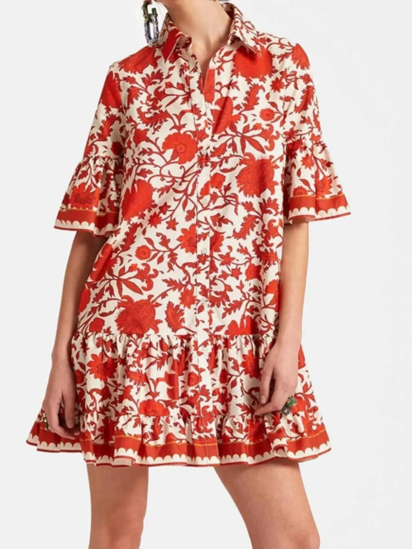 Floral Print Ruffle Sleeve Mini Dress.