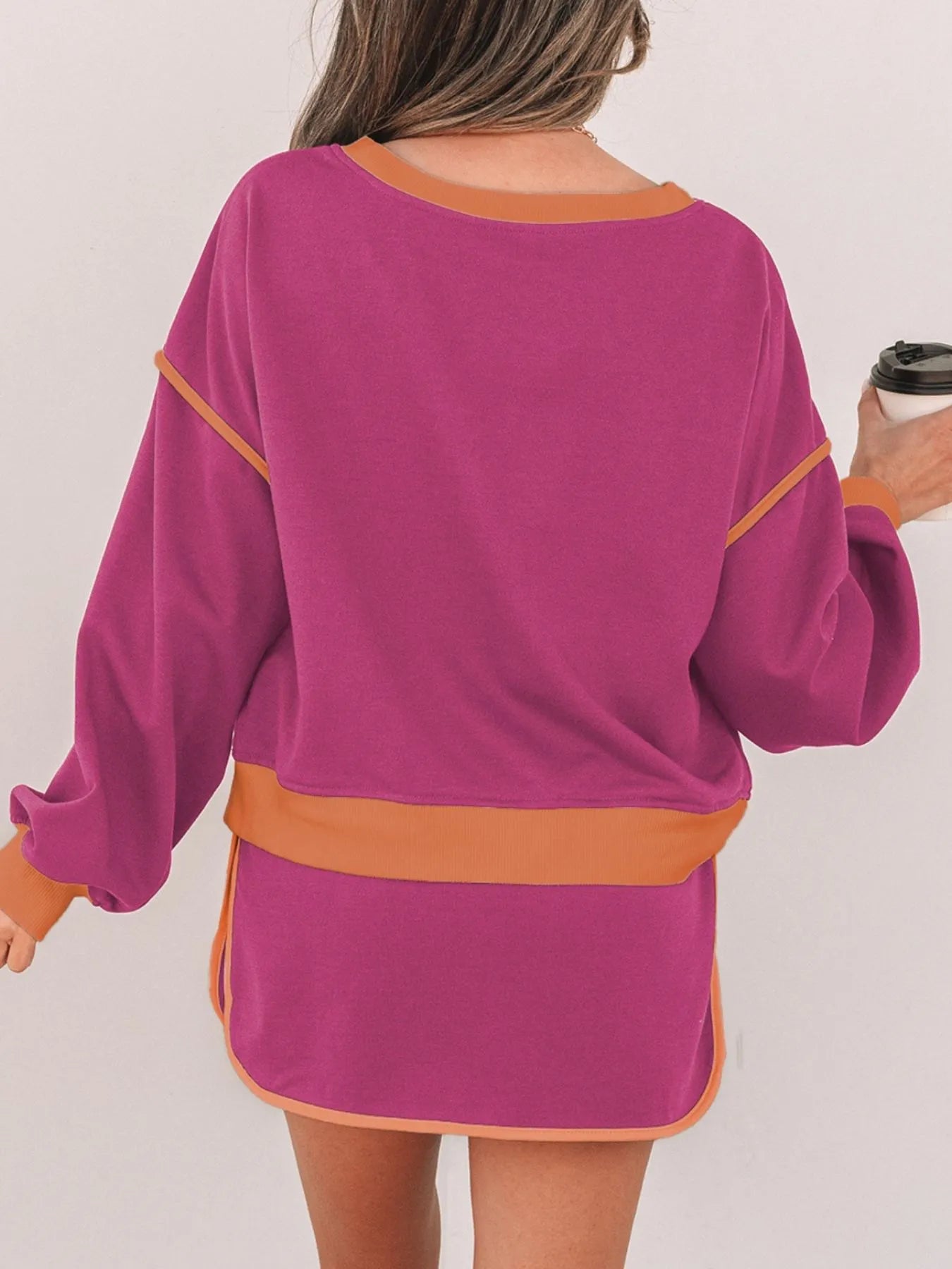 Contrast Trim Long Sleeve Top and Skort Set.