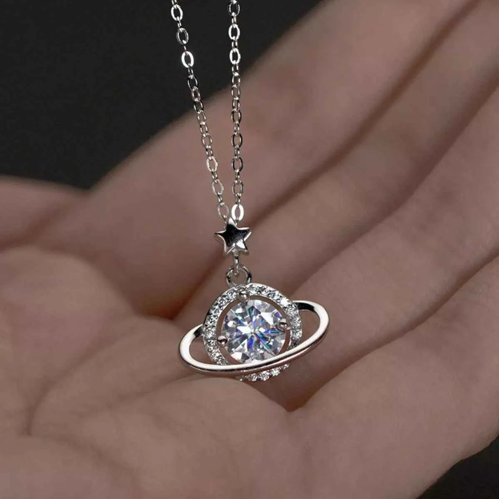 1 Carat 925 Sterling Silver Moissanite Planet Pendant Necklace