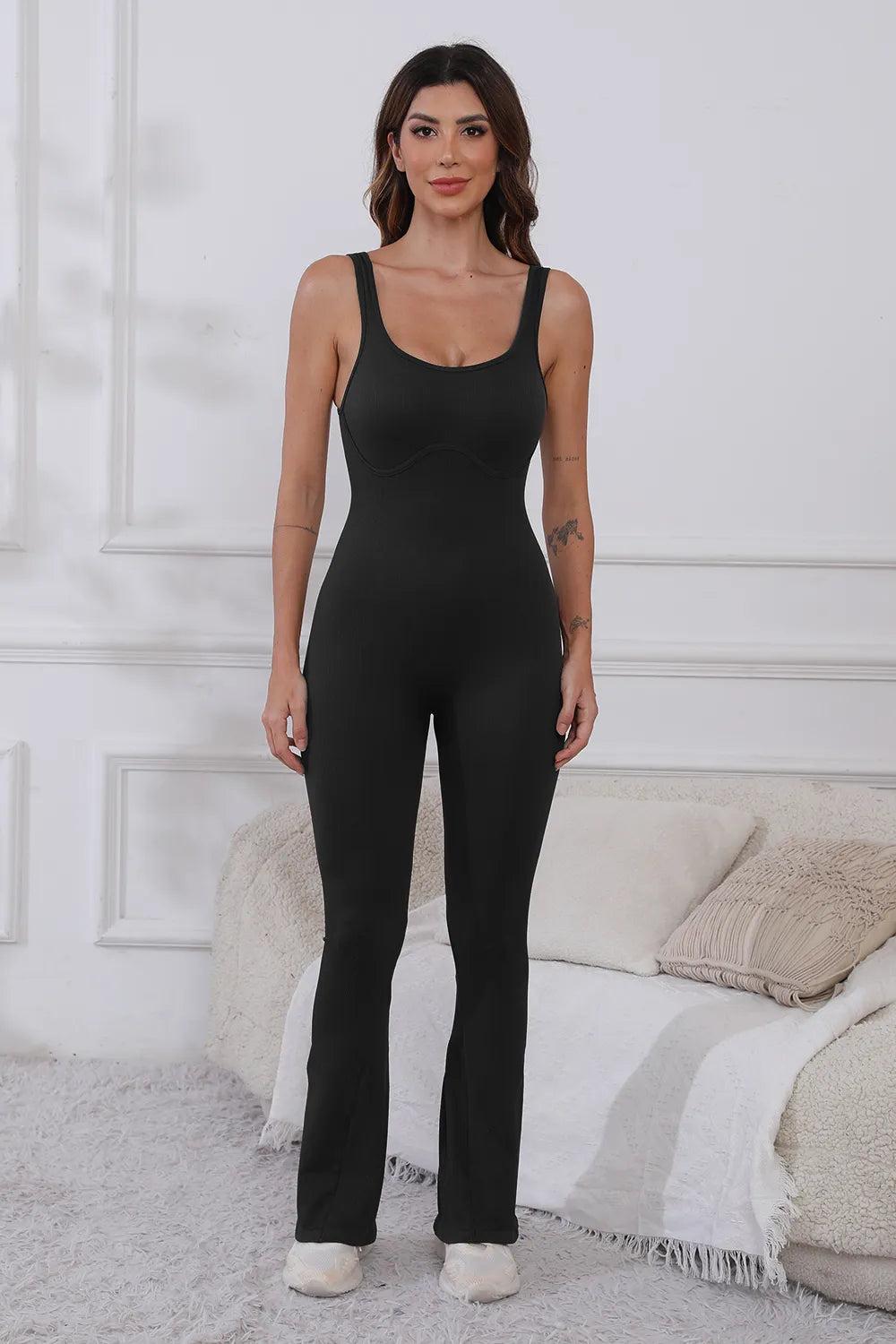 Scoop Neck Wide Strap Active Jumpsuit.