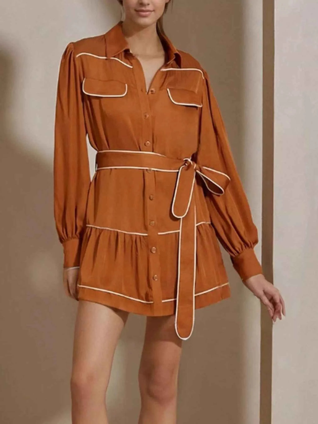 Button Front Long Sleeve Shirt Dress.