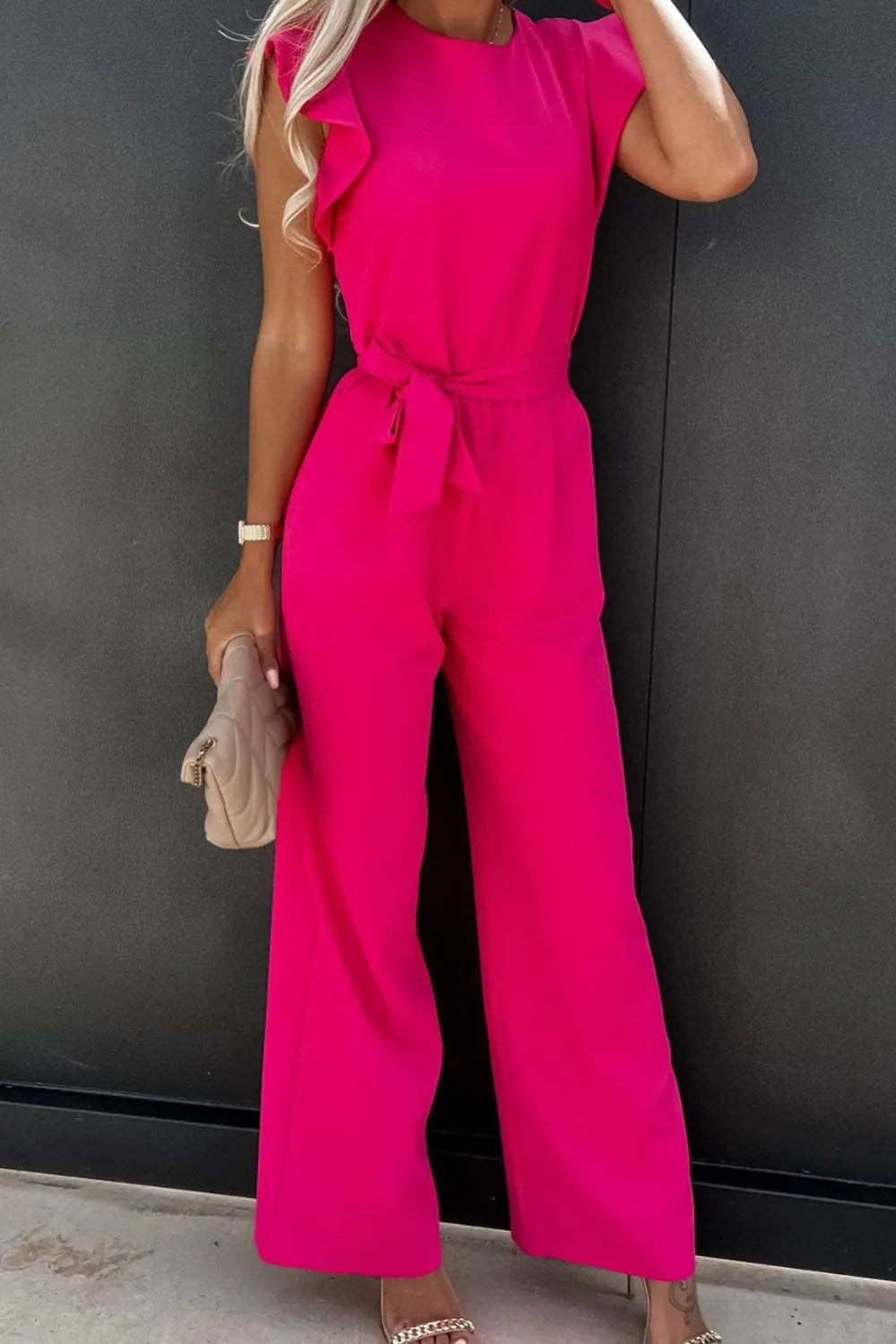 Ruffle Short Sleeve Jumpsuit.