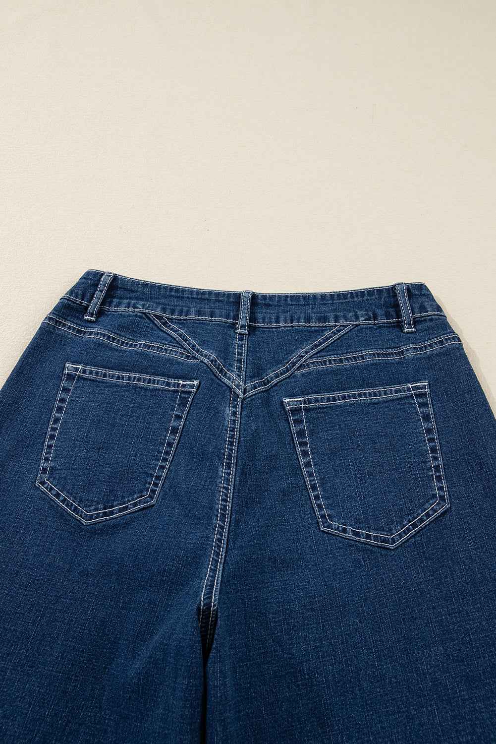 Sail Blue Stitched Waist Detail Loose Cuffed Jeans