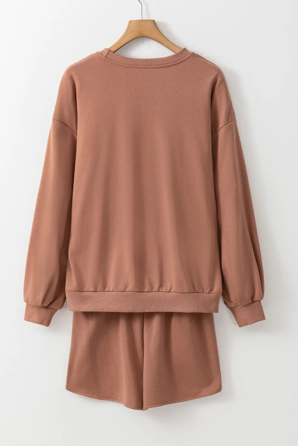 COFFEE Sequin Round Neck Long Sleeve Top and Shorts Set.