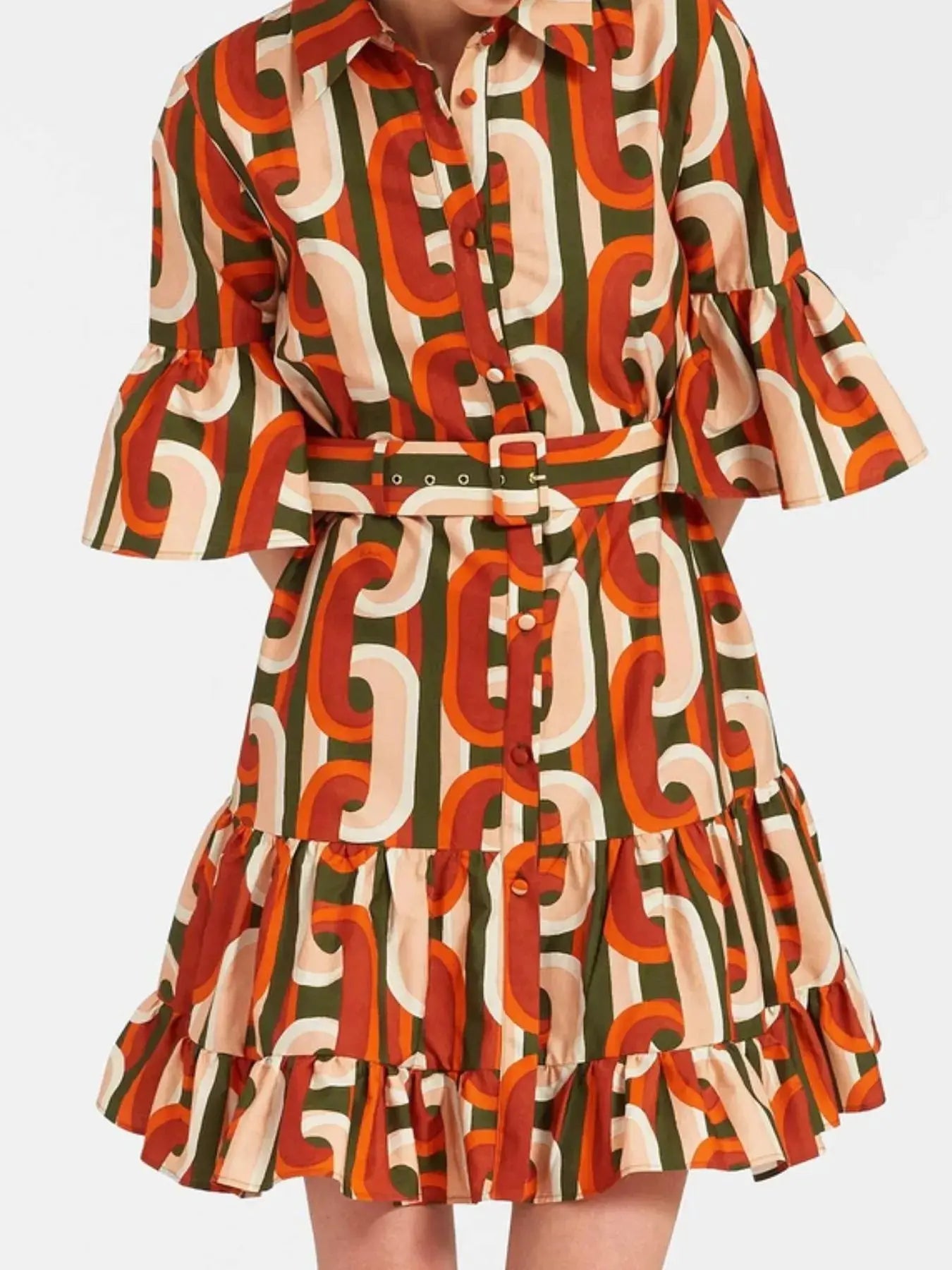 Floral Print Ruffle Sleeve Mini Dress.