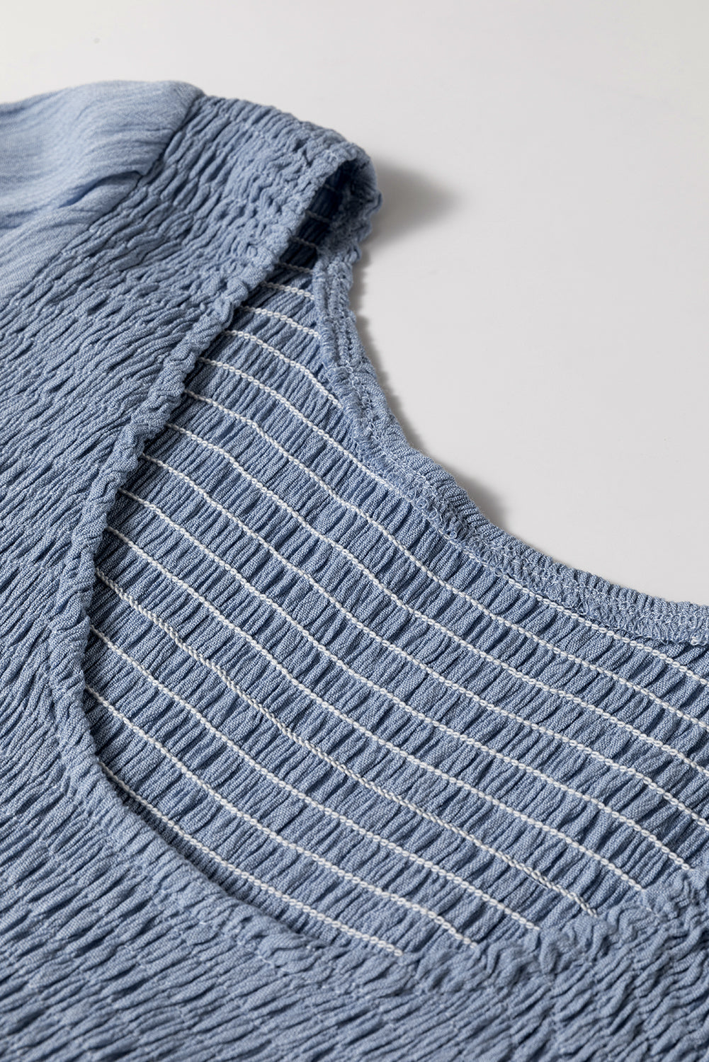 Ashleigh Blue Long Sleeve V Neck Smocked Tiered Mini Dress Dear-Lover Dropshipping