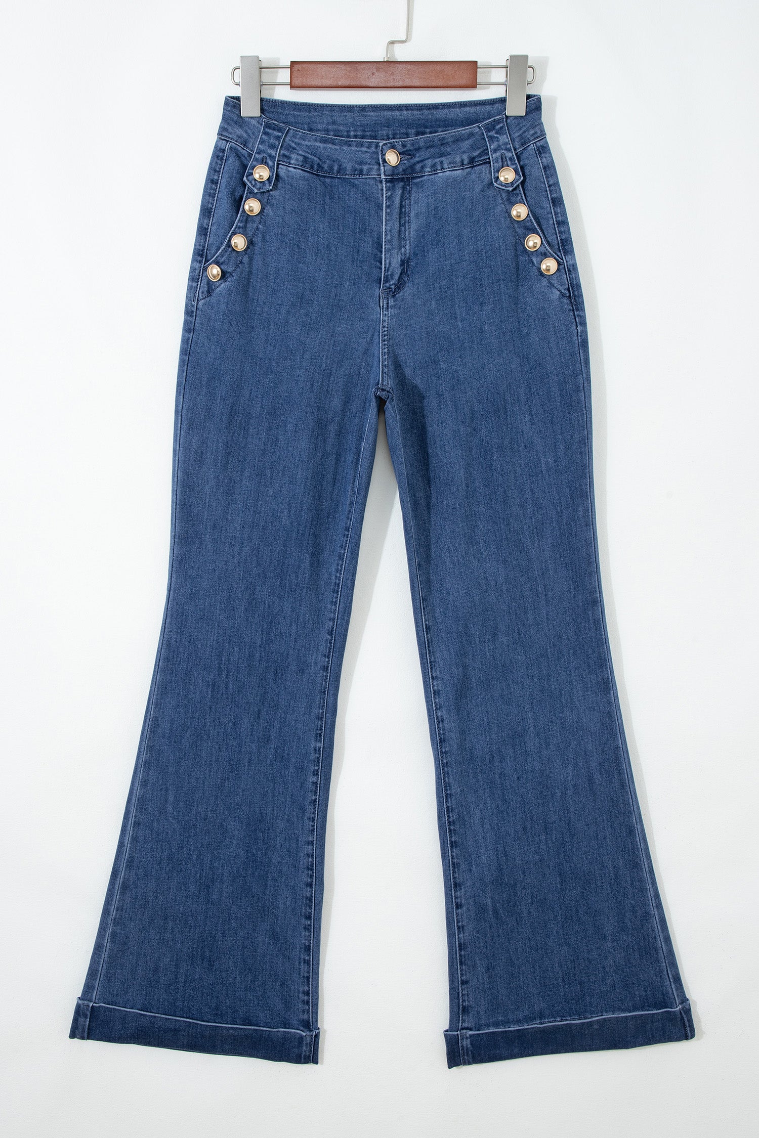 Ashleigh Blue Golden Button Detail Rolled Edge Flare Leg Jeans