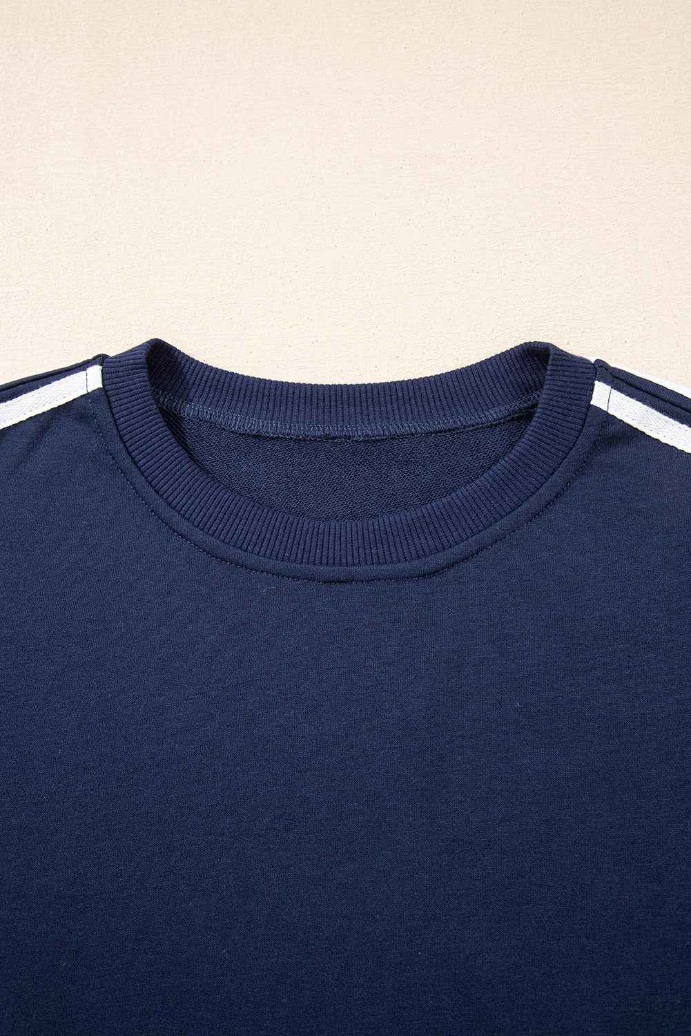 Dirty blue Varsity Striped Detail Crewneck Pullover Elastic Sweatpants 2pcs Outfit