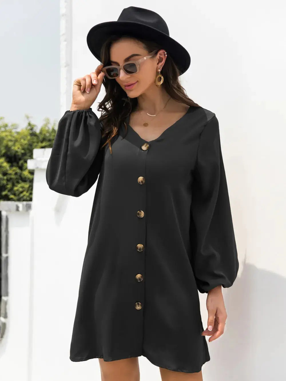 V-Neck Long Sleeve Mini Dress.