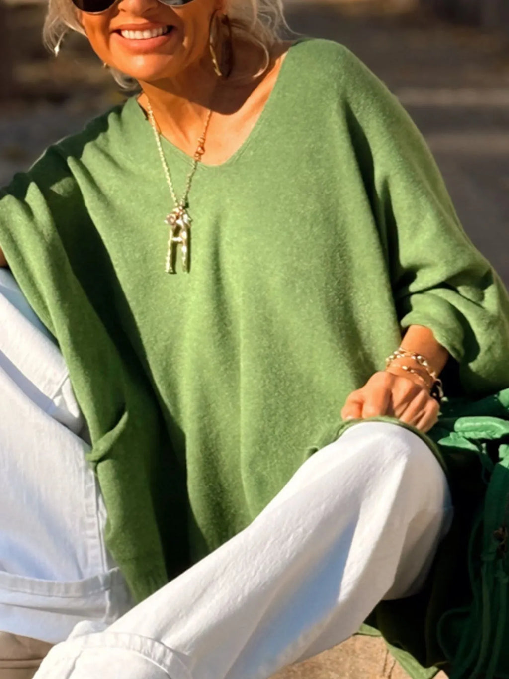 Ribbed Hem V-Neck Sweater.