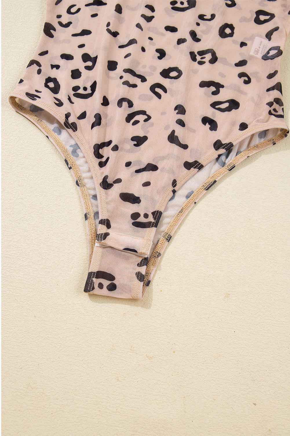 Khaki Mock Neck Sheer Mesh Leopard Long Sleeve Bodysuit