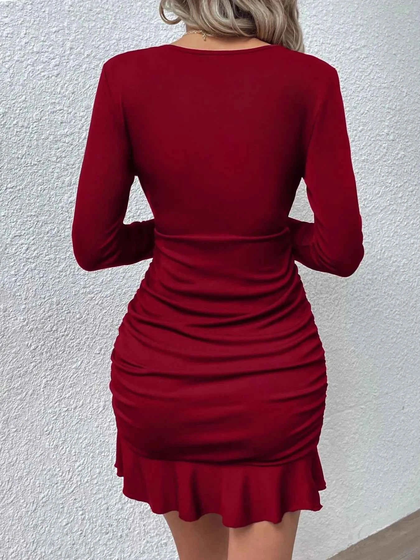 Ruffled Hem Long Sleeve Dress.