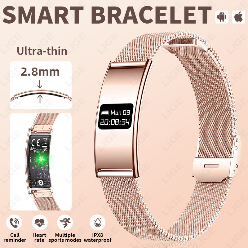 Smart Bracelet, Ultra-Thin Sports Band with Heart Rate, Blood Oxygen, Sleep & Female Menstrual Cycle Health Monitoring