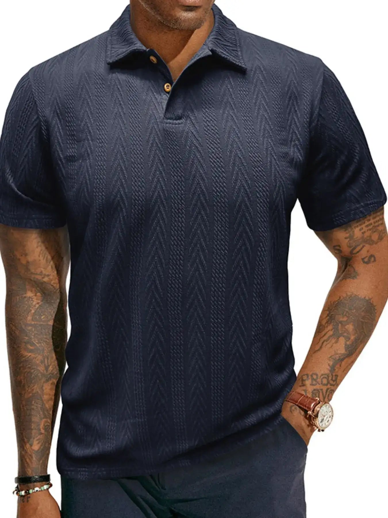 Men's Classic Chevron Textured Polo Shirt.