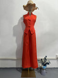Sleeveless Plus Size Eye-Catching Wide-Leg Two-Piece Set Suit Combination Loose Orange Tangerine Red