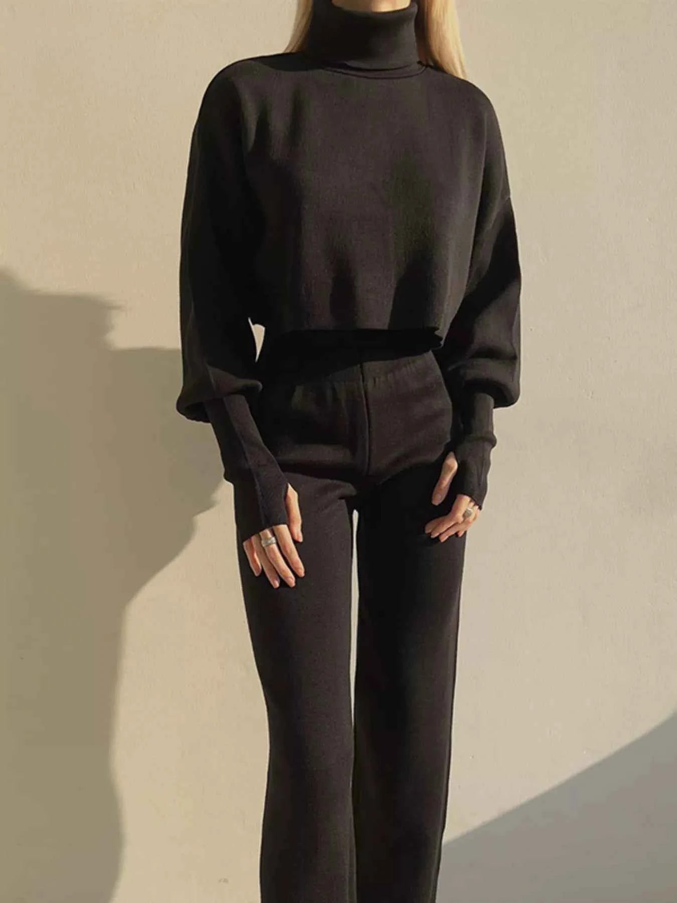 Turtleneck Long Sleeve Top & Pants Set