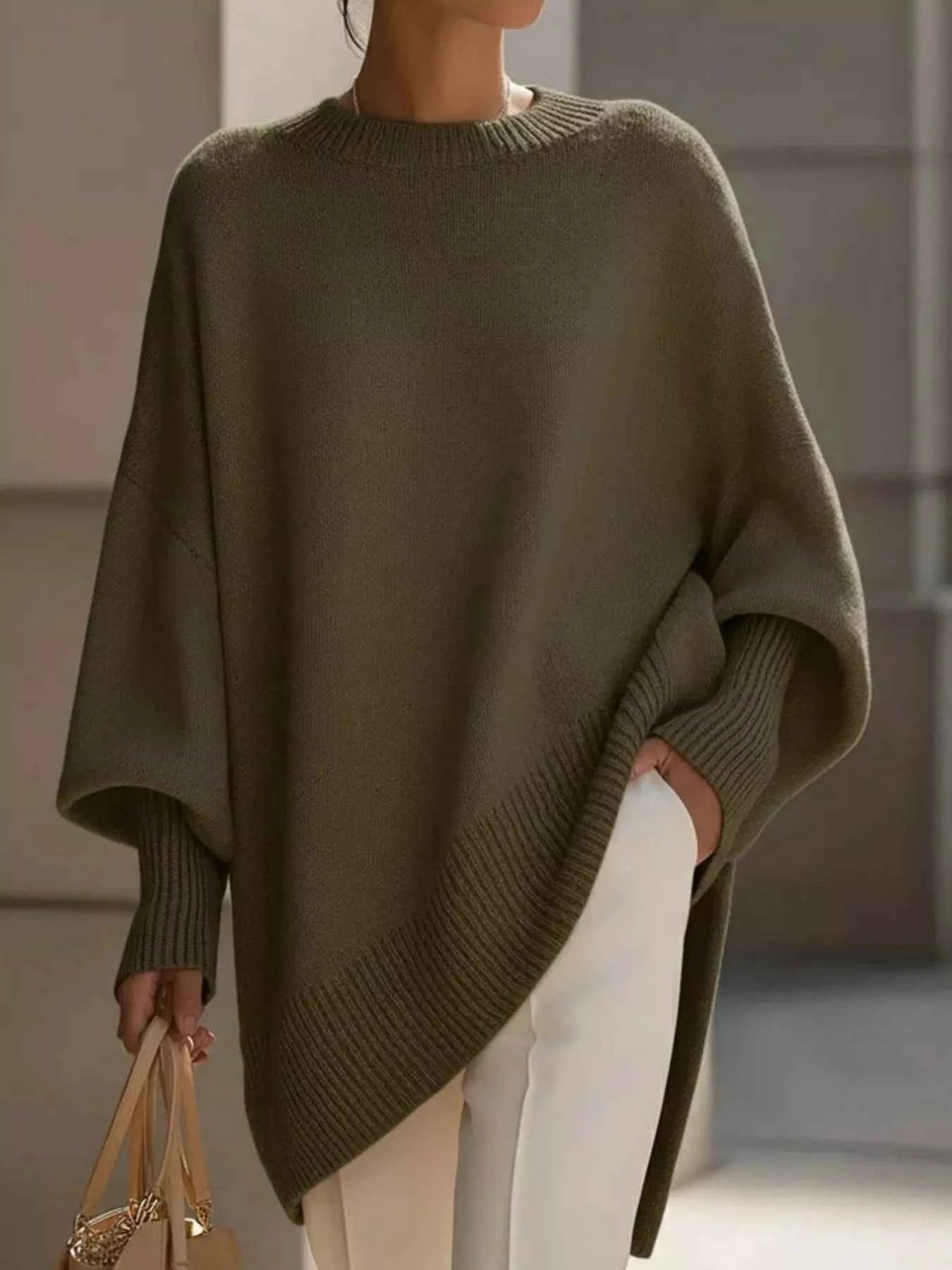 Oversized Batwing Sleeve Round Neck Sweater