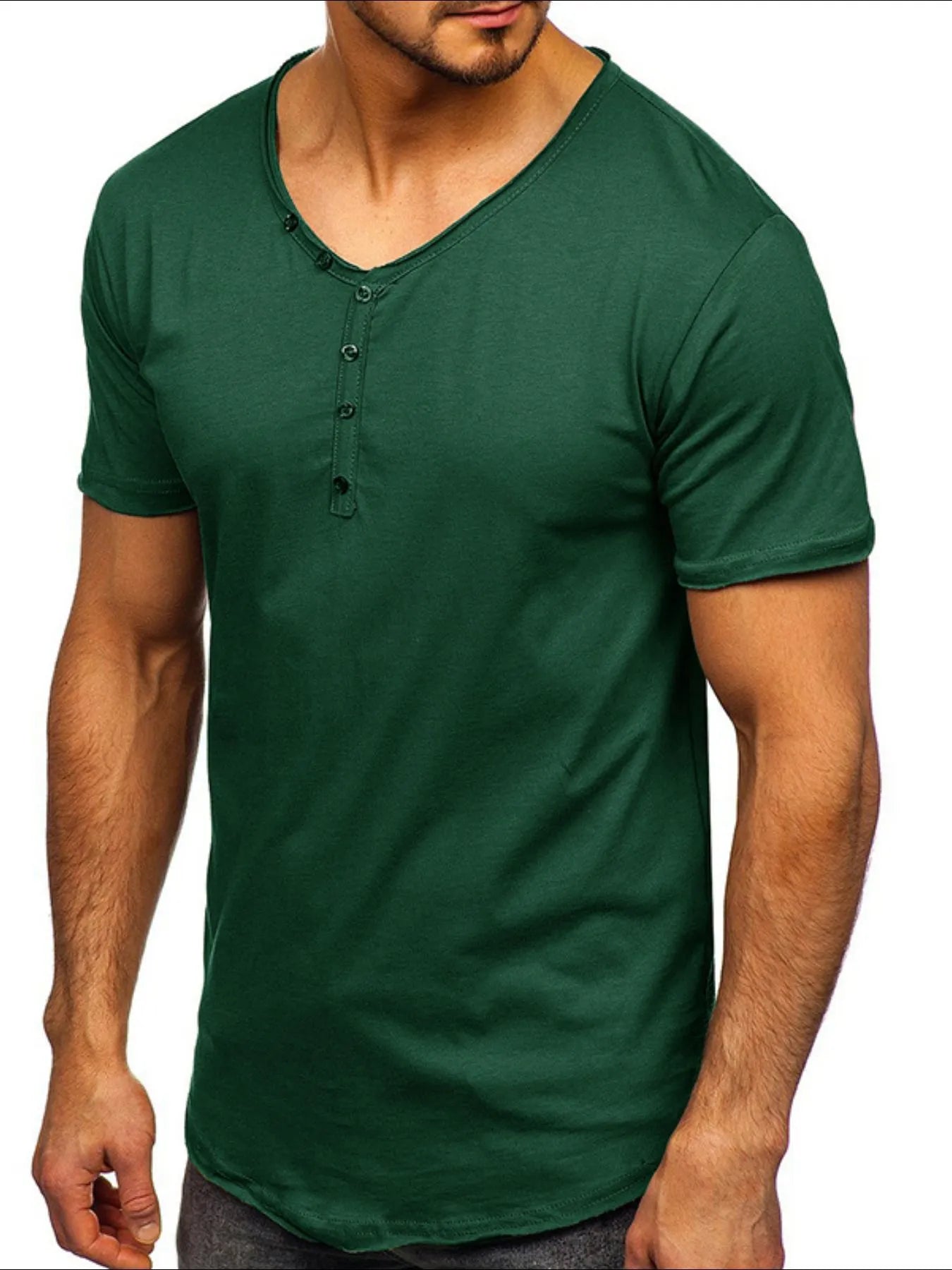 Men's V-Neck Henley Polo T-Shirt.