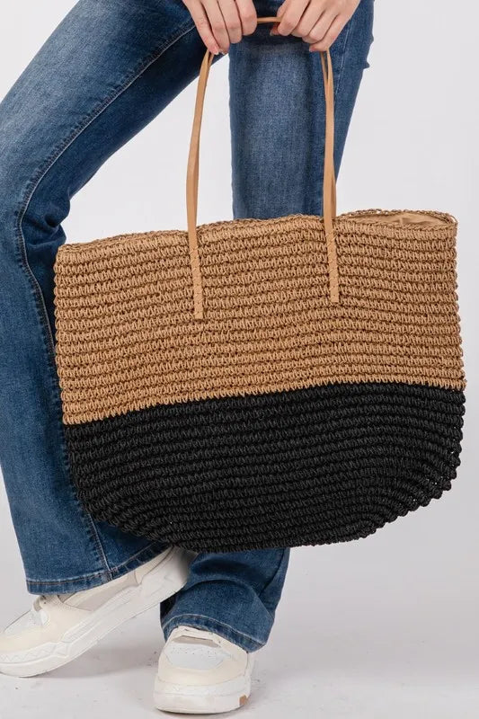 Straw BEACH Braided Beach Tote Bag.