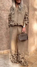 Women's Casual Cool Cotton And Linen Leopard Print Printed Two-piece Suit