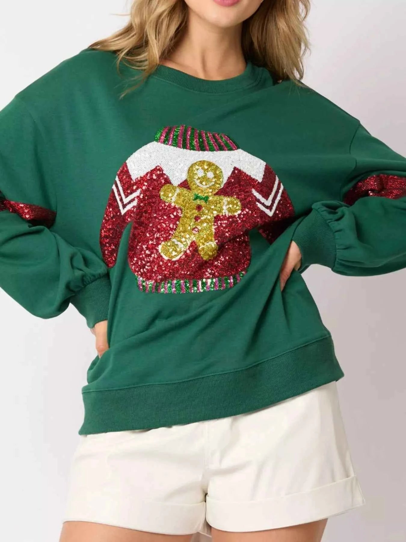 Christmas Sequin Santa Hat Holiday Sweatshirt