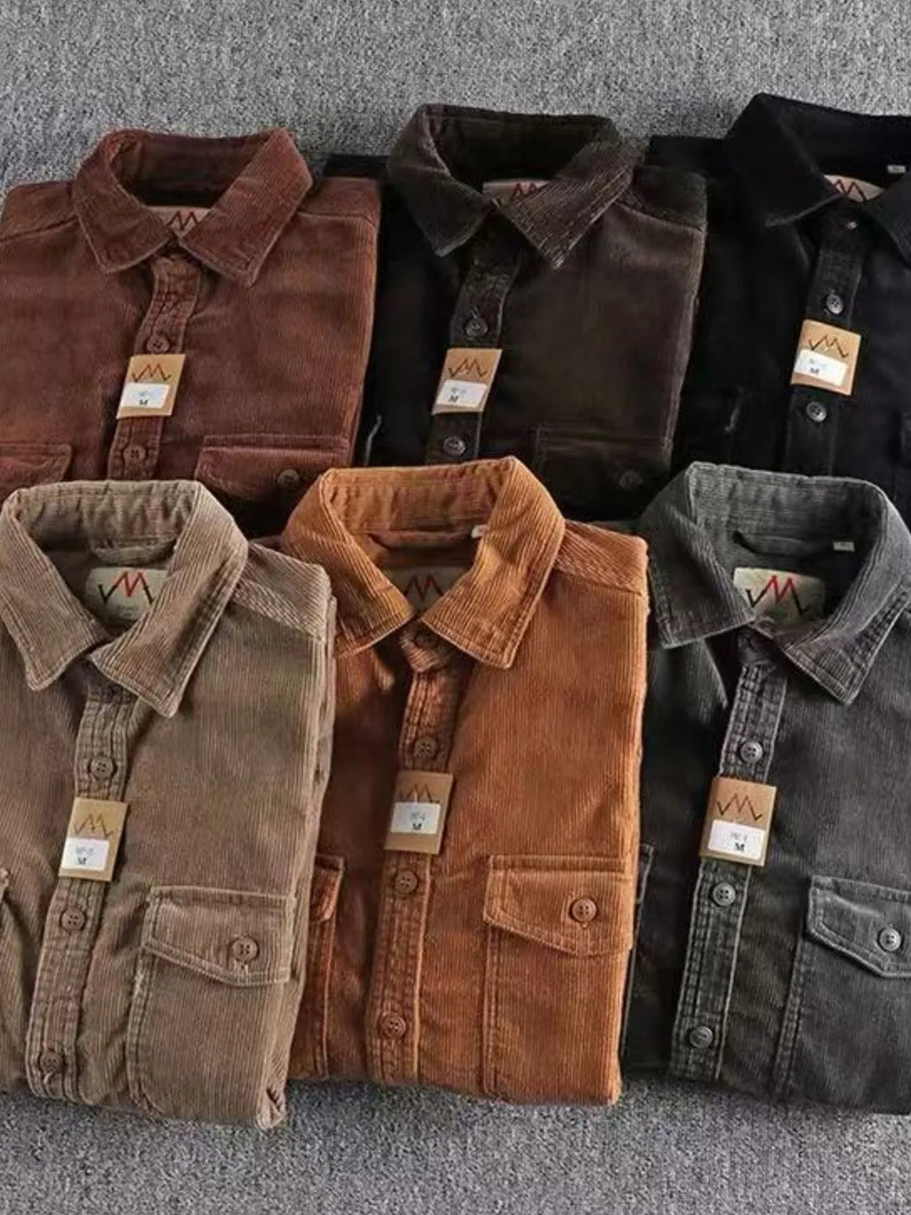 Brown Corduroy Long Sleeve Button Up Shirt for MEN.